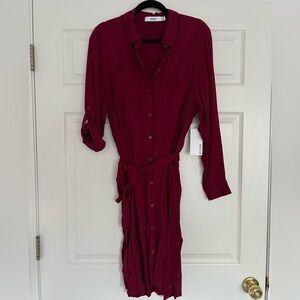 Wine midi button down dress